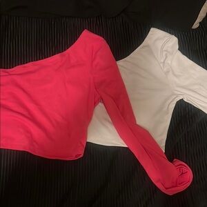 SHEIN One-Shoulder Crop Tops - Red and White